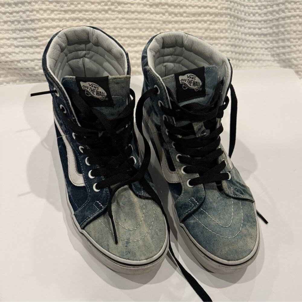 Vans Sk8-Hi Denim Blue Distressed High Top Sneakers Men 6.5 Women 8